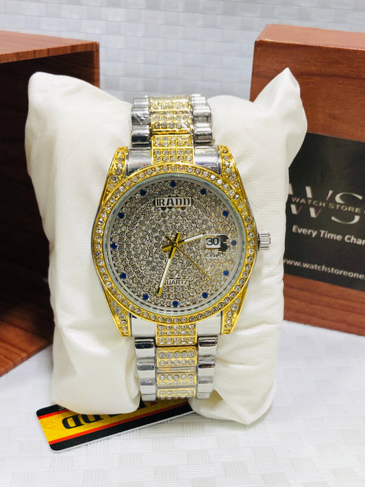 Luxury Tow Tone Iced-Out Men’s Wrist Watch – Fully Diamond-Styled Quartz Timepiece 💯% water proof