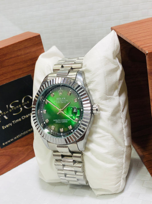 Rlx Date Just Quartz >Silver Green
