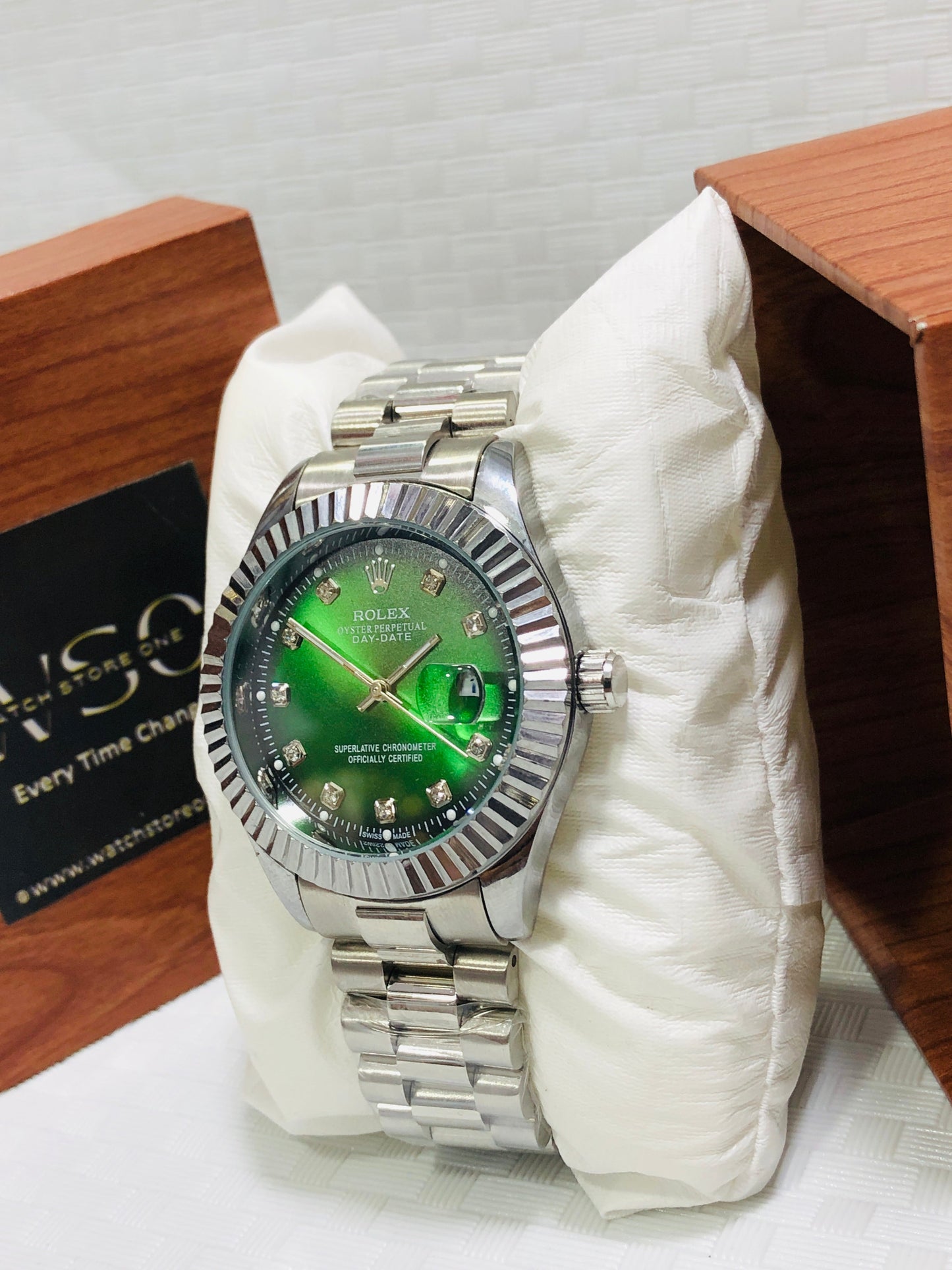 Rlx Date Just Quartz >Silver Green