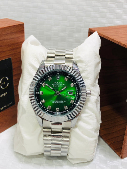 Rlx Date Just Quartz >Silver Green