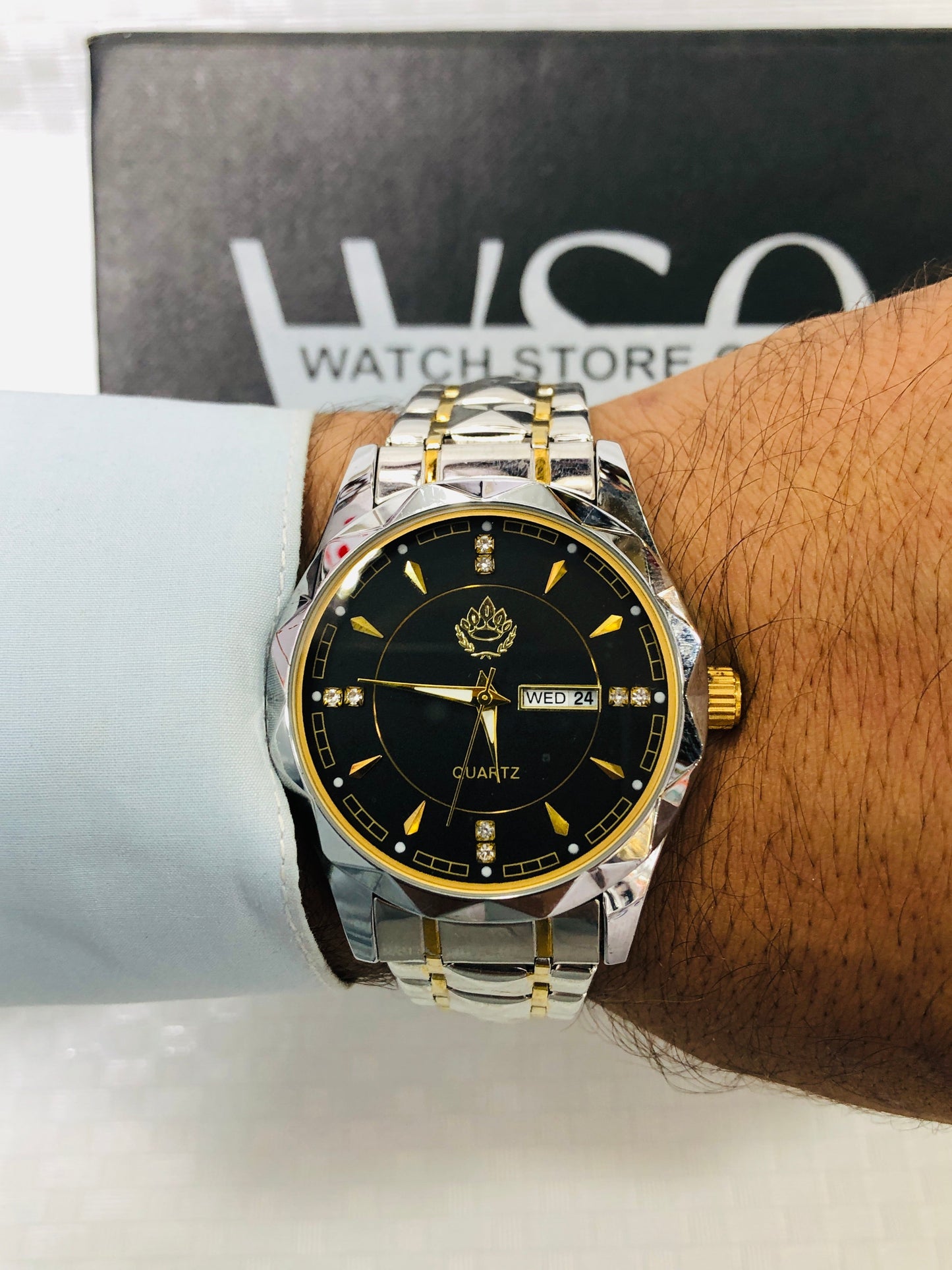 Crown Diamond Cut Watch >TOTONE BLACK