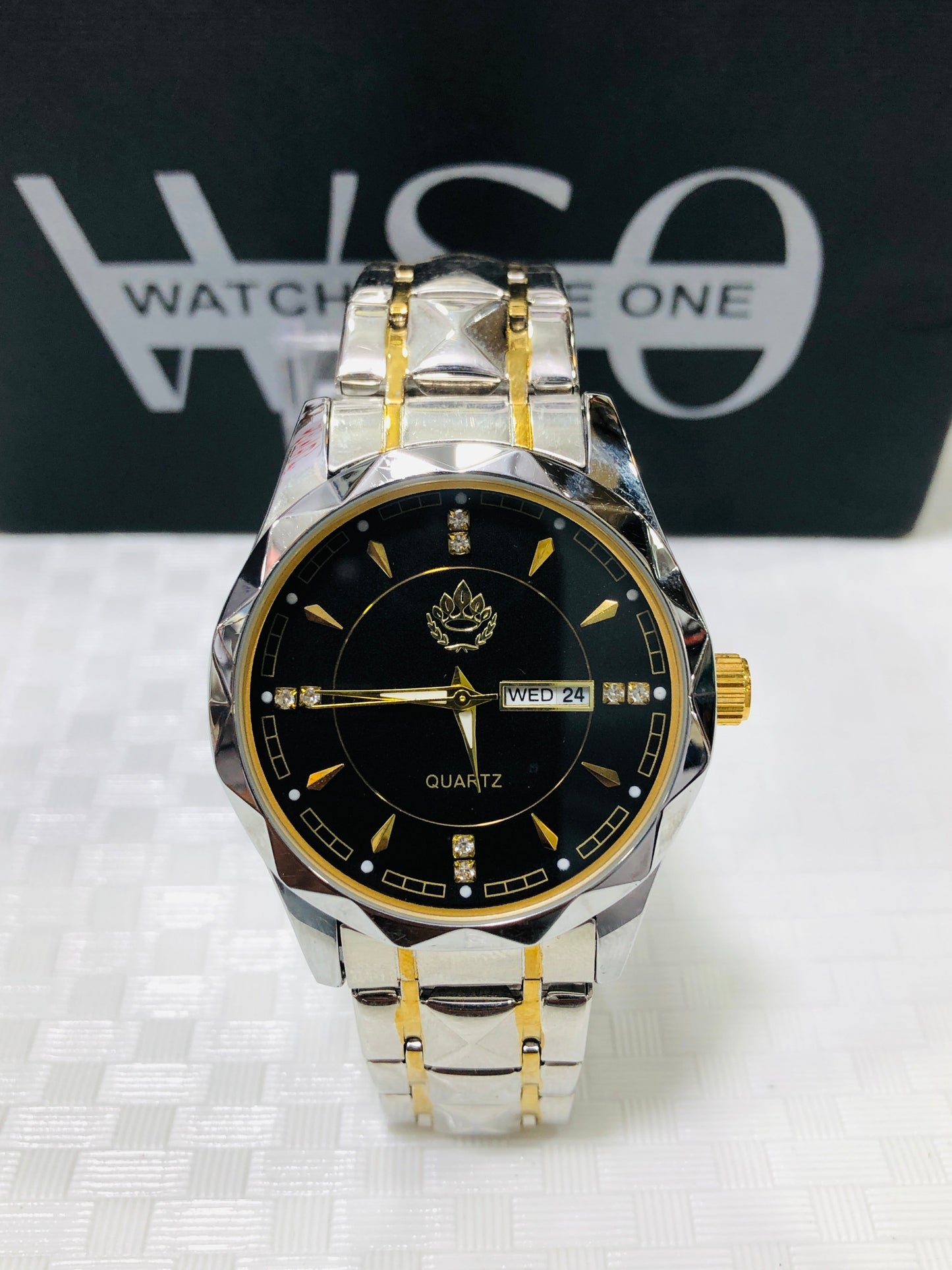 Crown Diamond Cut Watch >TOTONE BLACK